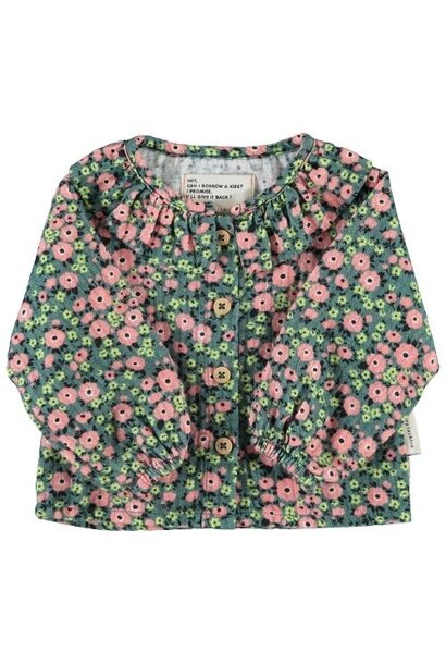 Piupiuchick baby blouse w/ round collar green w/ multicolor flowers