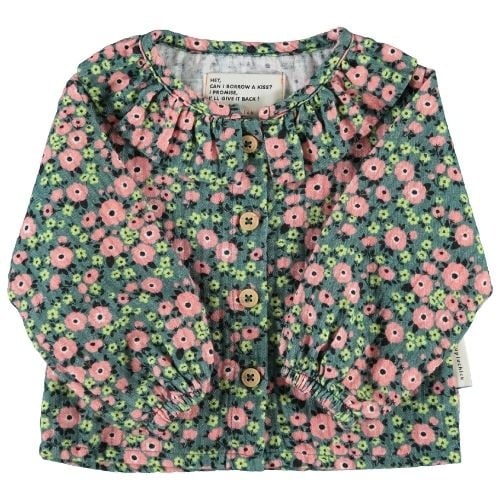 Piupiuchick baby blouse w/ round collar green w/ multicolor flowers-1