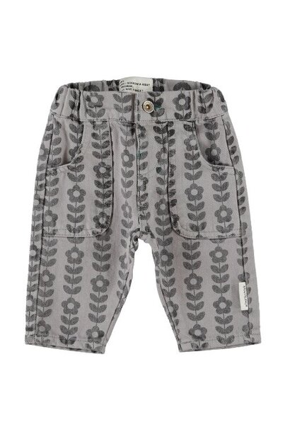Piupiuchick baby trousers grey w/ black flowers - broek