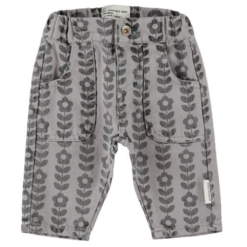 Piupiuchick baby trousers grey w/ black flowers - broek-1