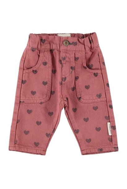 Piupiuchick baby trousers pink w/ black hearts - broek
