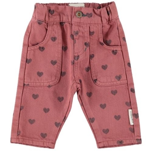 Piupiuchick baby trousers pink w/ black hearts - broek-1