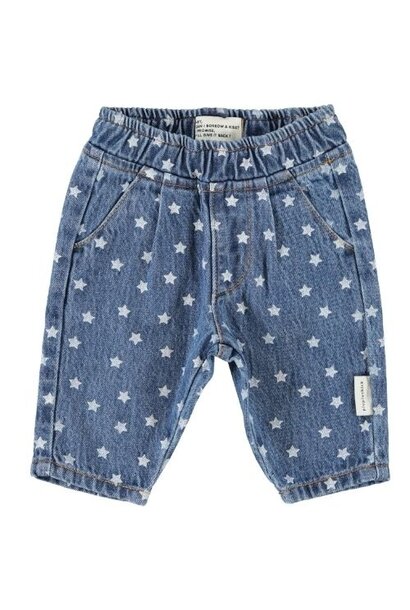 Piupiuchick baby trousers washed navy denim w/ stars - broek