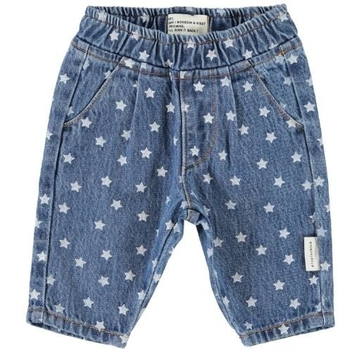 Piupiuchick baby trousers washed navy denim w/ stars - broek-1