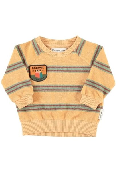 Piupiuchick baby terry cotton sweatshirt sand w/ double stripes - trui