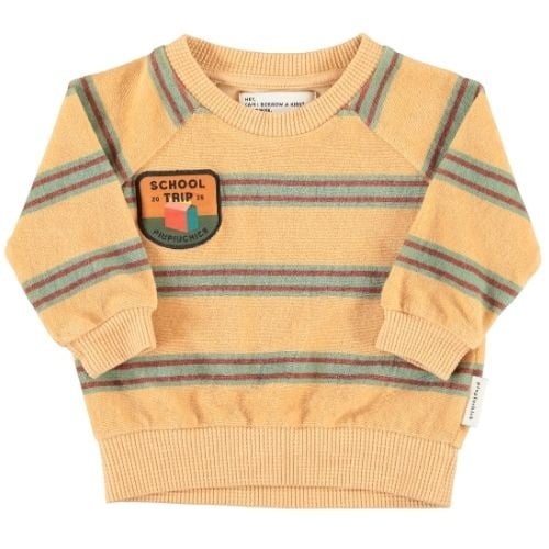 Piupiuchick baby terry cotton sweatshirt sand w/ double stripes - trui-1