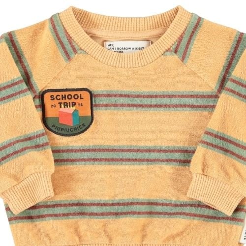 Piupiuchick baby terry cotton sweatshirt sand w/ double stripes - trui-3