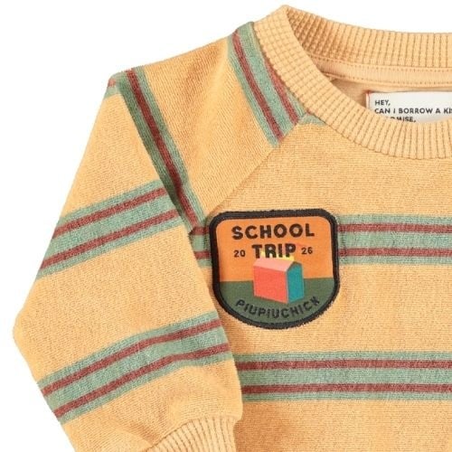 Piupiuchick baby terry cotton sweatshirt sand w/ double stripes - trui-5