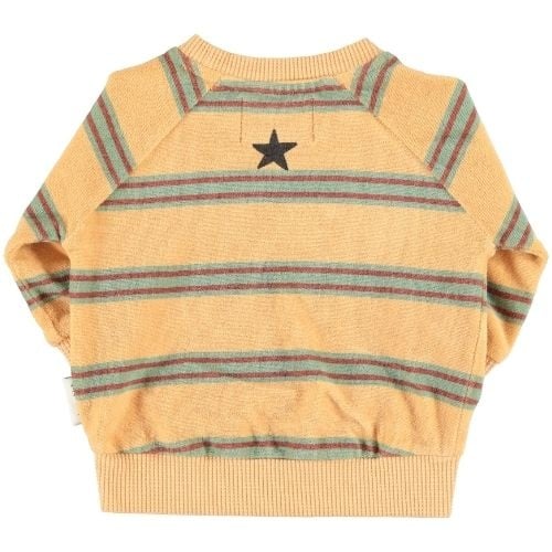 Piupiuchick baby terry cotton sweatshirt sand w/ double stripes - trui-2