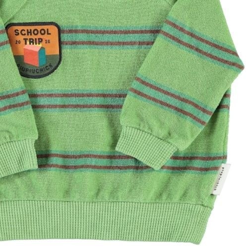 Piupiuchick baby terry cotton sweatshirt green w/ double stripes - trui-5
