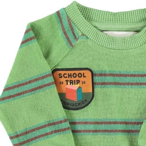 Piupiuchick baby terry cotton sweatshirt green w/ double stripes - trui-6