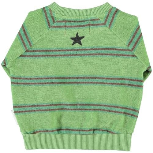 Piupiuchick baby terry cotton sweatshirt green w/ double stripes - trui-7