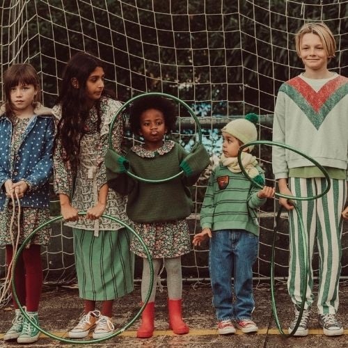 Piupiuchick baby terry cotton sweatshirt green w/ double stripes - trui-2