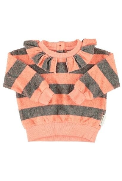 Piupiuchick baby sweatshirt w/ collar pink & green stripes - trui