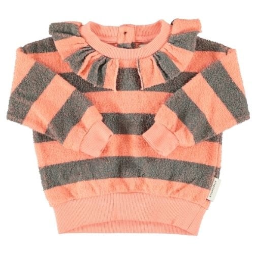 Piupiuchick baby sweatshirt w/ collar pink & green stripes - trui-1