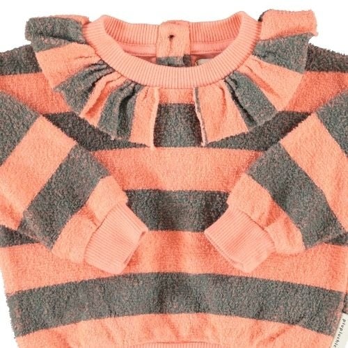 Piupiuchick baby sweatshirt w/ collar pink & green stripes - trui-2