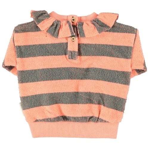 Piupiuchick baby sweatshirt w/ collar pink & green stripes - trui-4