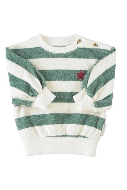 Piupiuchick baby sweatshirt ecru & green stripes w/ "piupiuchick" print - trui