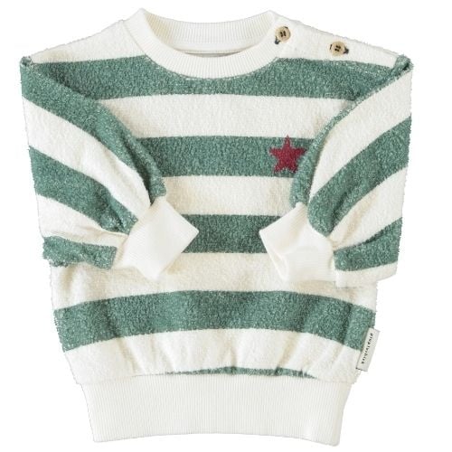 Piupiuchick baby sweatshirt ecru & green stripes w/ "piupiuchick" print - trui-1