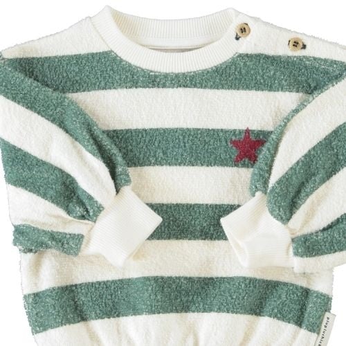 Piupiuchick baby sweatshirt ecru & green stripes w/ "piupiuchick" print - trui-3
