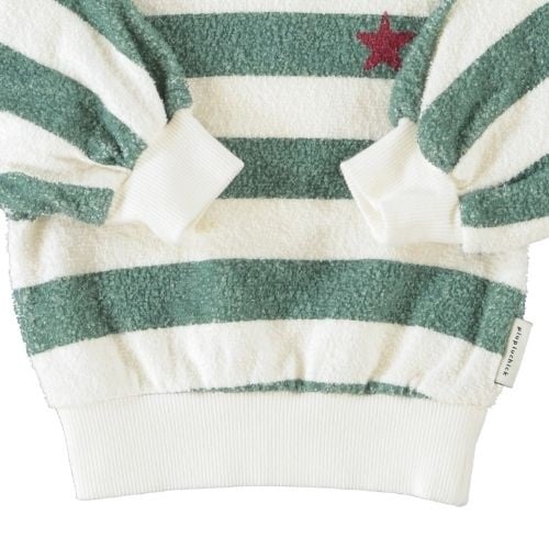 Piupiuchick baby sweatshirt ecru & green stripes w/ "piupiuchick" print - trui-4