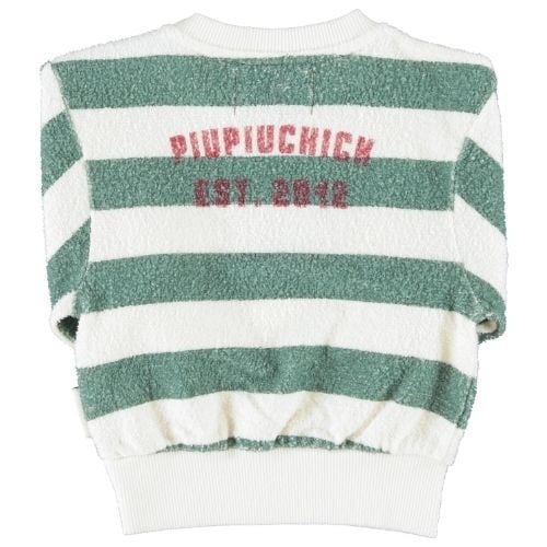 Piupiuchick baby sweatshirt ecru & green stripes w/ "piupiuchick" print - trui-5
