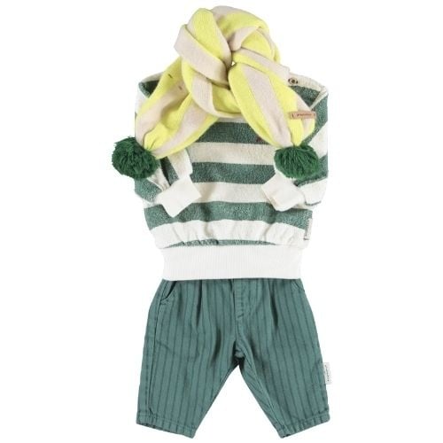 Piupiuchick baby sweatshirt ecru & green stripes w/ "piupiuchick" print - trui-2
