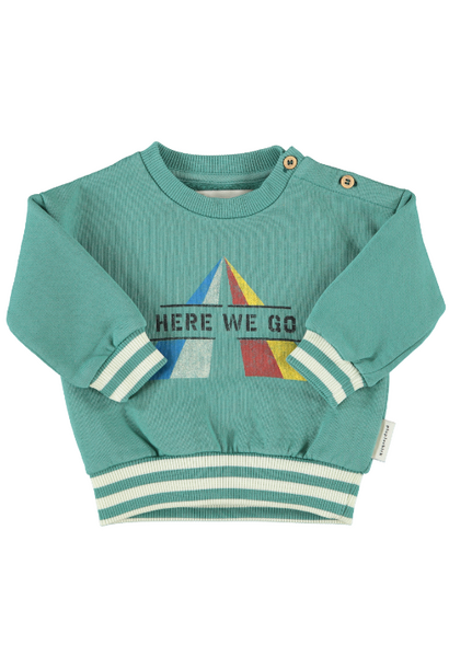 Piupiuchick baby sweatshirt green w/ "here we go" print - trui