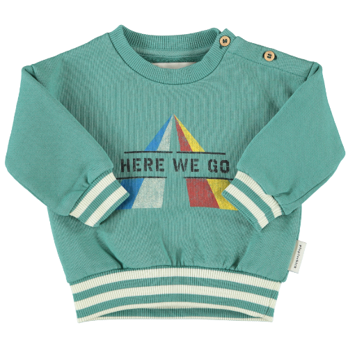 Piupiuchick baby sweatshirt green w/ "here we go" print - trui-1