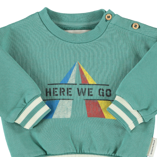 Piupiuchick baby sweatshirt green w/ "here we go" print - trui-3