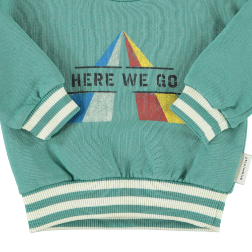Piupiuchick baby sweatshirt green w/ "here we go" print - trui-4