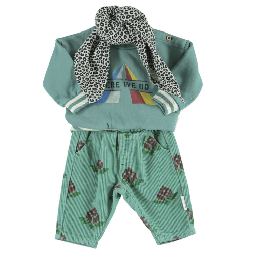 Piupiuchick baby sweatshirt green w/ "here we go" print - trui-2