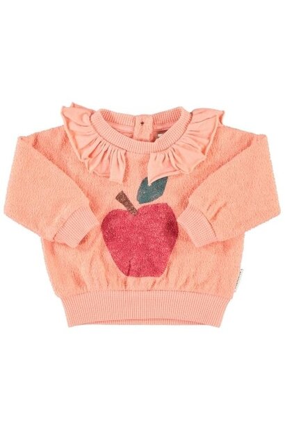 Piupiuchick baby sweatshirt w/ collar pink w/ apple print - trui