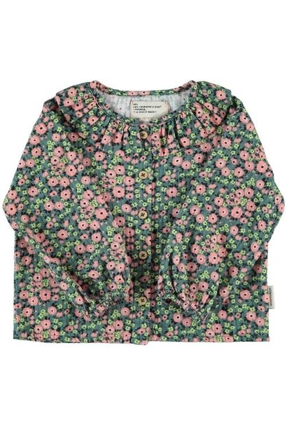 Piupiuchick blouse w/ round collar green w/ multicolor flowers