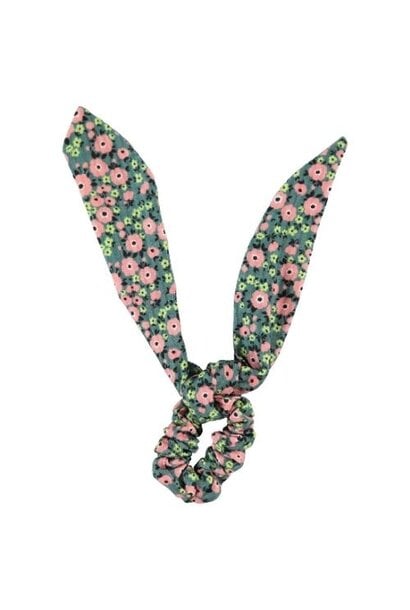 Piupiuchick scrunchie green w/ multicolor flowers