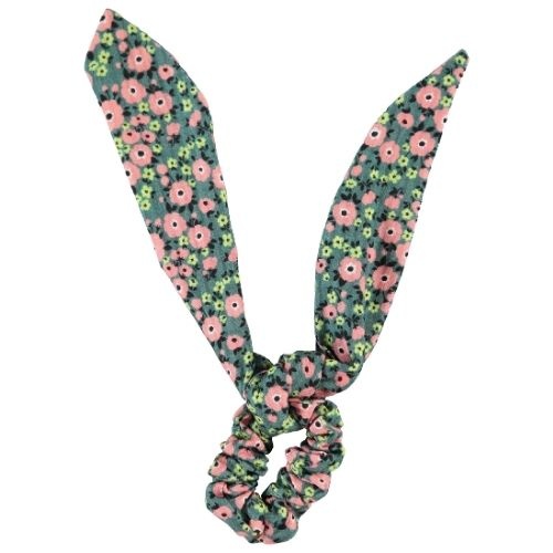Piupiuchick scrunchie green w/ multicolor flowers-1