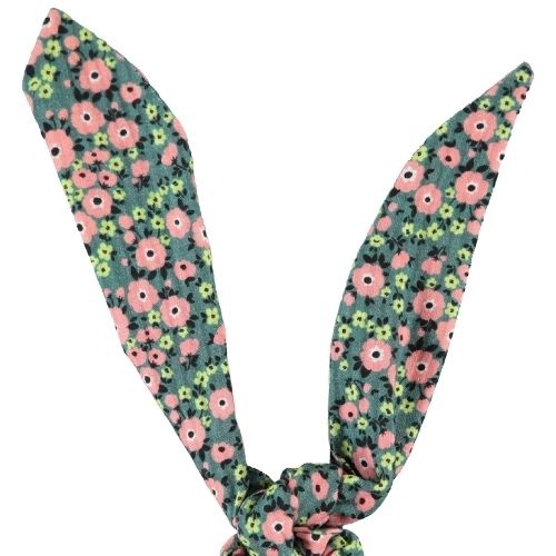 Piupiuchick scrunchie green w/ multicolor flowers-3