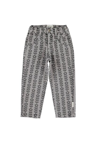 Piupiuchick mom fit trousers grey w/ black flowers - broek