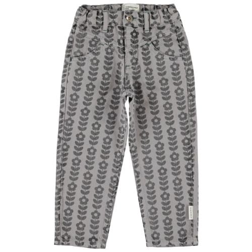 Piupiuchick mom fit trousers grey w/ black flowers - broek-1