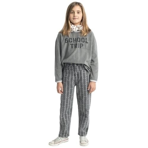 Piupiuchick mom fit trousers grey w/ black flowers - broek-2