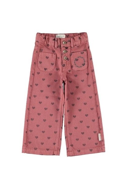 Piupiuchick flare trousers pink w/ black hearts - broek
