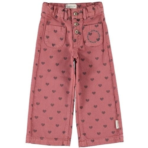 Piupiuchick flare trousers pink w/ black hearts - broek-1