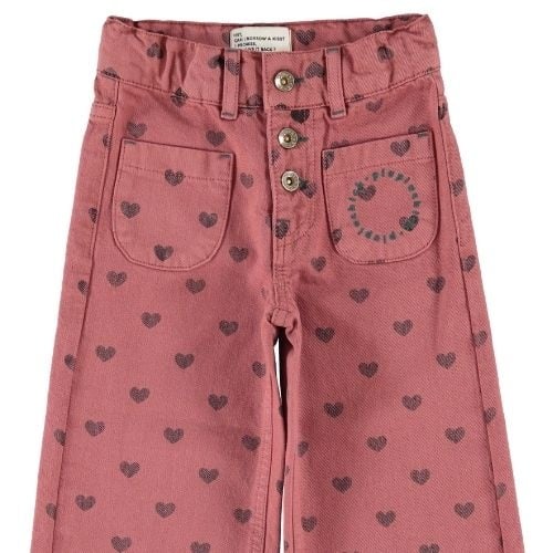 Piupiuchick flare trousers pink w/ black hearts - broek-5