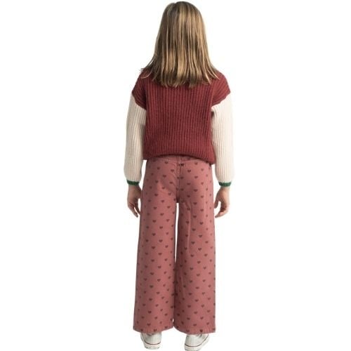 Piupiuchick flare trousers pink w/ black hearts - broek-3