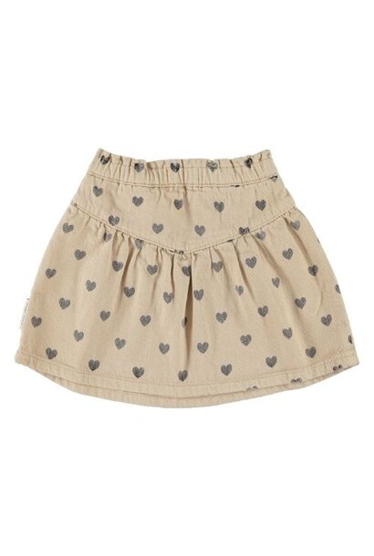 Piupiuchick short skirt beige w/ black hearts - rok