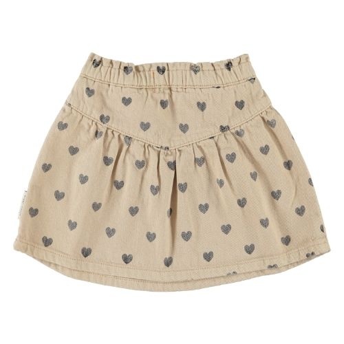 Piupiuchick short skirt beige w/ black hearts - rok-1