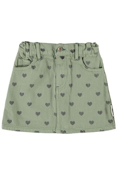 Piupiuchick short skirt olive green w/ black hearts - rok