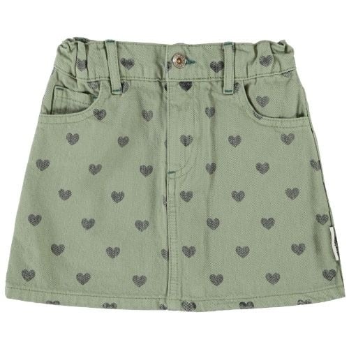 Piupiuchick short skirt olive green w/ black hearts - rok-1
