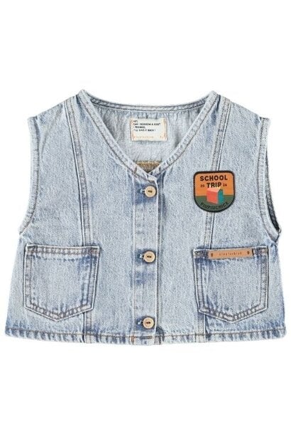 Piupiuchick waistcoat fadded light blue denim w/ "captain" print