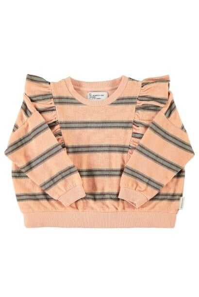 Piupiuchick terry cotton sweatshirt light pink w/ double stripes - trui